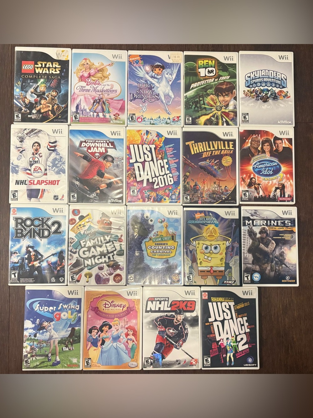 Lot of 19 Nintendo Wii Games NHL Star Wars Disney Dora Spongebob Dance UNTESTED